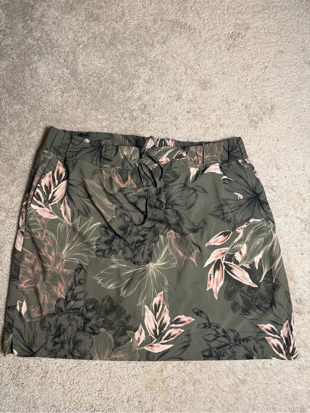 J.Jill Floral Drawstring Mini Skirt in Olive Green and Blush